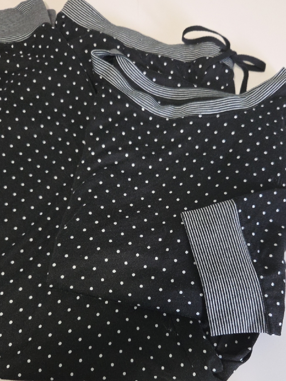 Lauren Ralph Lauren Black and White Polka Dot Pajama Set with Striped Trim
